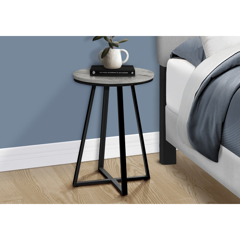 Table d'appoint ronde moderne en bois gris avec base en X et table d'appoint