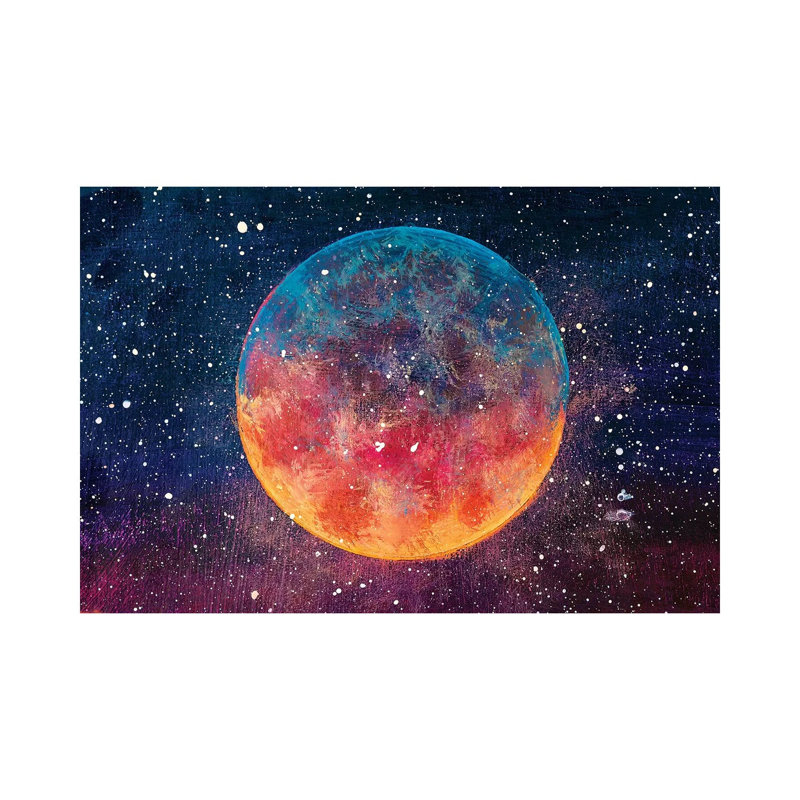 Beautiful Big Planet Moon Among Stars In Universe by Valery Rybakow - Painting on Canvas, 45.72cm H x 66.04cm W x 3.81cm D