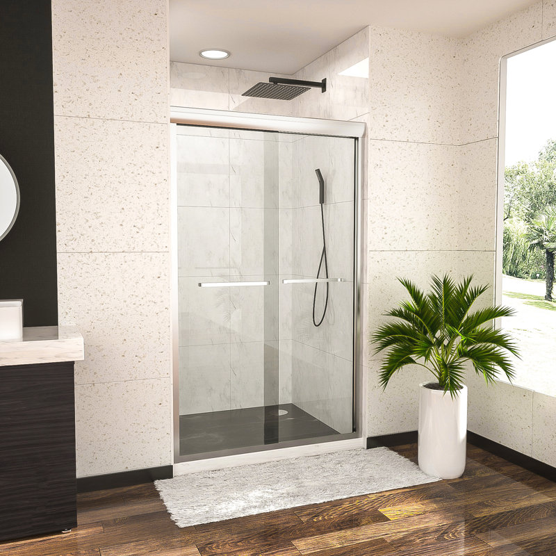Cabine de douche coulissante demi-cadre l 48 po x H 76 po, 3/8 po (8 mm), chrome, Chrome chrome
