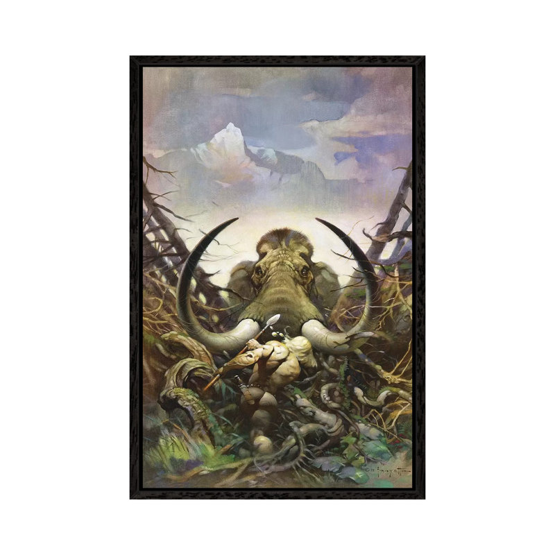 The Mammoth by Frank Frazetta - Painting on Canvas, 101.6 cm H x 66.04 cm W, Black Framed
