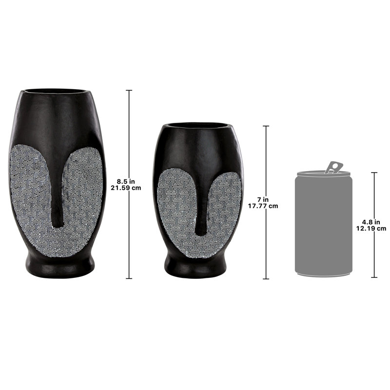 2 Piece Cubist African Mask Sculptural Vase Set
