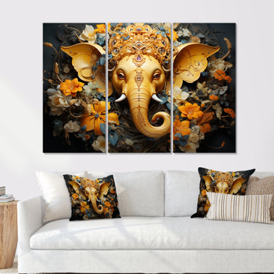 «Hindu Ganesha Elephant God Curmeric Tints», ensemble d'art sur toile