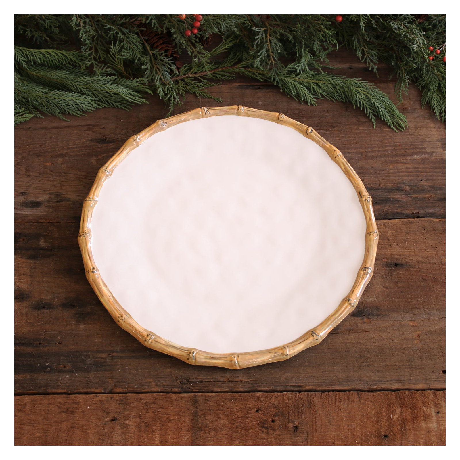 Vida Round Melamine Platter, White/Natural