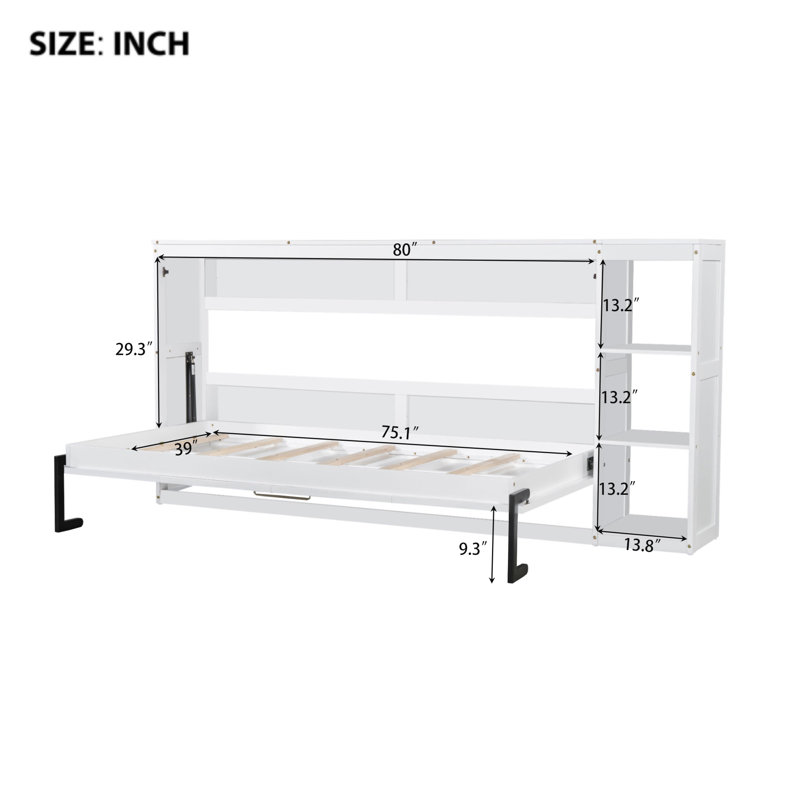 Murphy Bed With Bookshelf, Twin, White