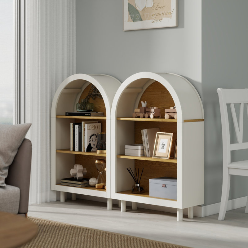 Arched Bookcases Set Of 2, Mdf Wood Modern Farmhouse Home Storage
