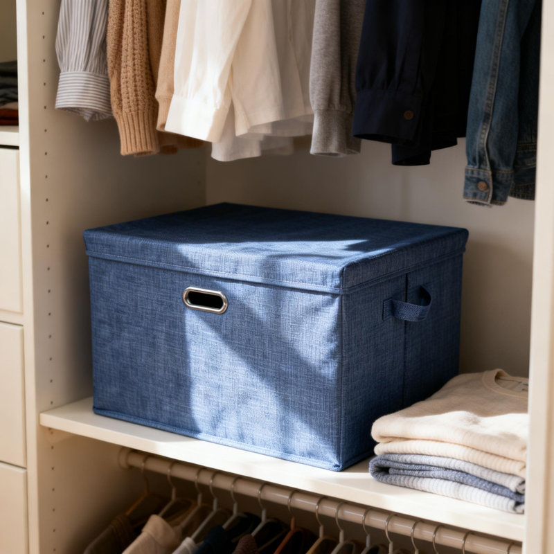 Foldable Storage Bins Fabric Dustproof With Lid
