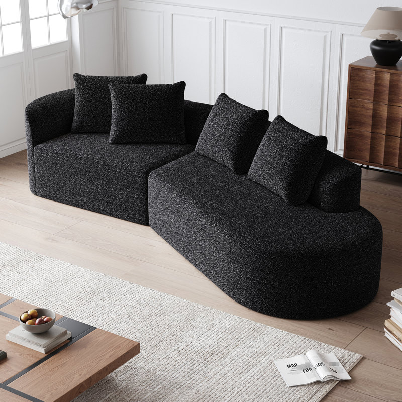 Canapé modulaire 112 pouces 4 places en chenille de 112 po de couleur noire avec coussins décoratifs, siège confortable pour regarder la télévision, mousse haute résilience, aucun assemblage requis, très grand et spacieux