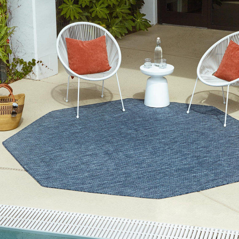 Avaughn Blue Indoor/Outdoor Area Rug, Octagon 5' x 5', Blue