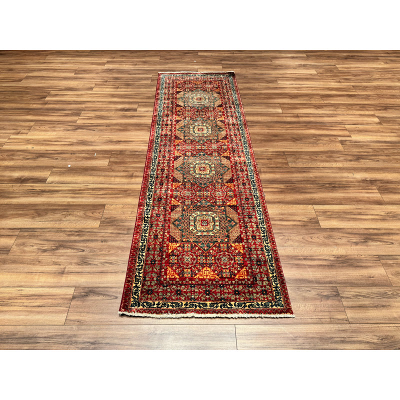 Tapis rouge en laine et coton noué à la main Original