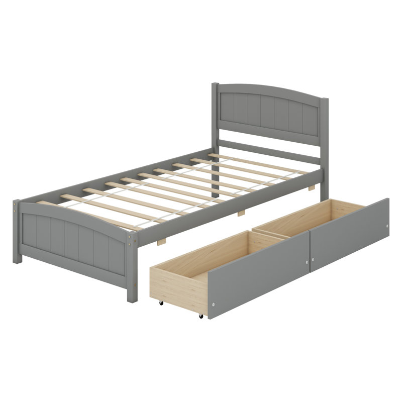 Lit plateforme avec tiroirs, gris