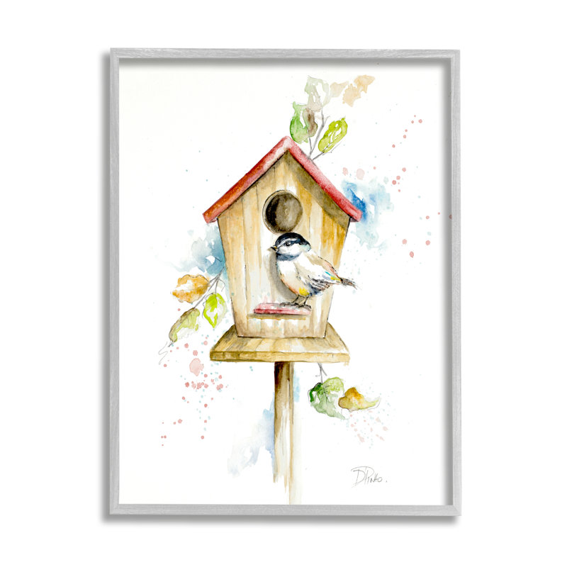 Printemps, jardin, maison d'oiseaux, arrière-cour, illustration de Robin Pinto, H 16 po x l 20 po