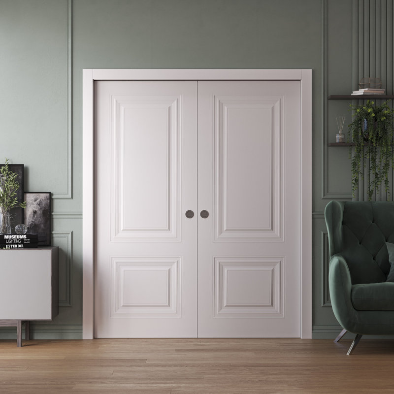 Sliding Double Pocket Doors | ESSENTIAL 1772 White | Kit Rail Hardware | Solid Wood Interior Bedroom Doors, 56" x 96"