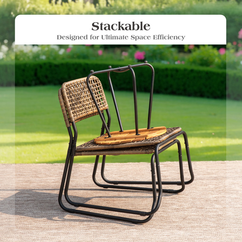 Ensemble de patio empilable en osier pour 2 personnes avec table en bois massif Colzie