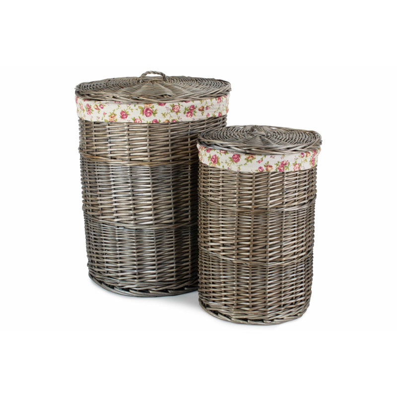 Wicker Laundry 2 Piece Basket Set with Garden Rose Lining
