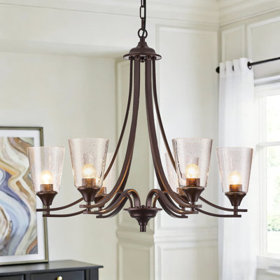 6-Light Oil Rubbed Bronze Dimmable Classic / Traditional Chandelier with Seeded Glass Shades