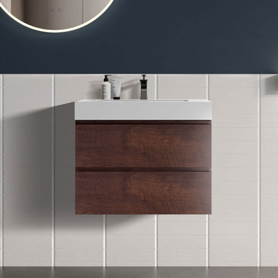 Wall-Mounted Single Bathroom Vanity with Quartz Top with Overflow