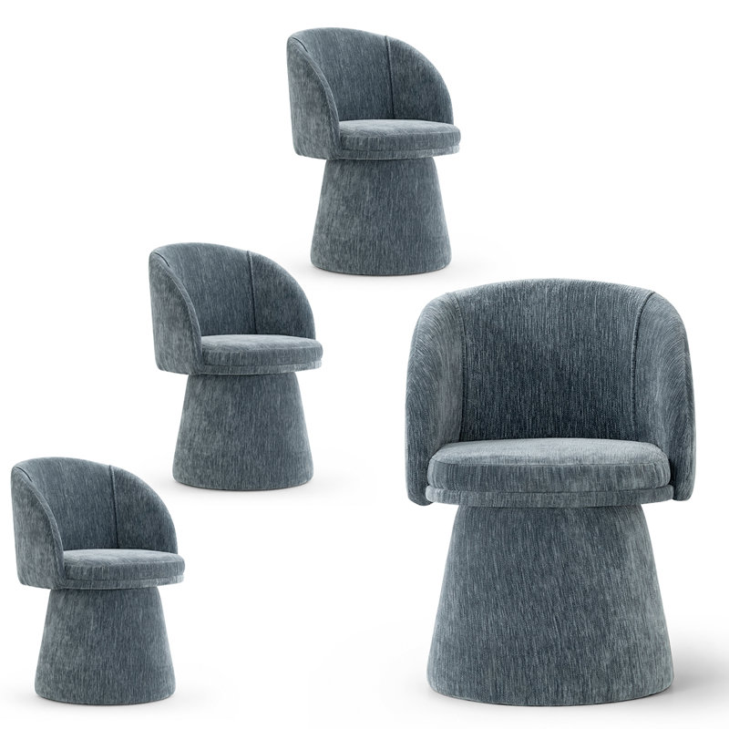 Chaise de salle à manger rembourrée pivotante avec tissu texturé et dossier arrondi courbé (ensemble de 4), Blue