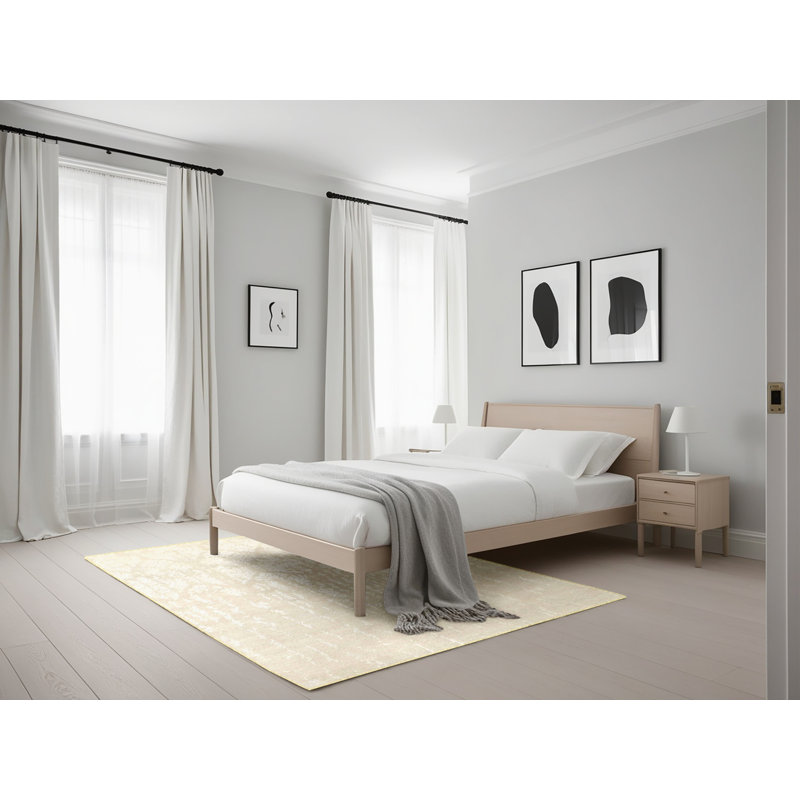 Tapis de zone crème contemporaine, Rectangle 5 pi x 7 pi