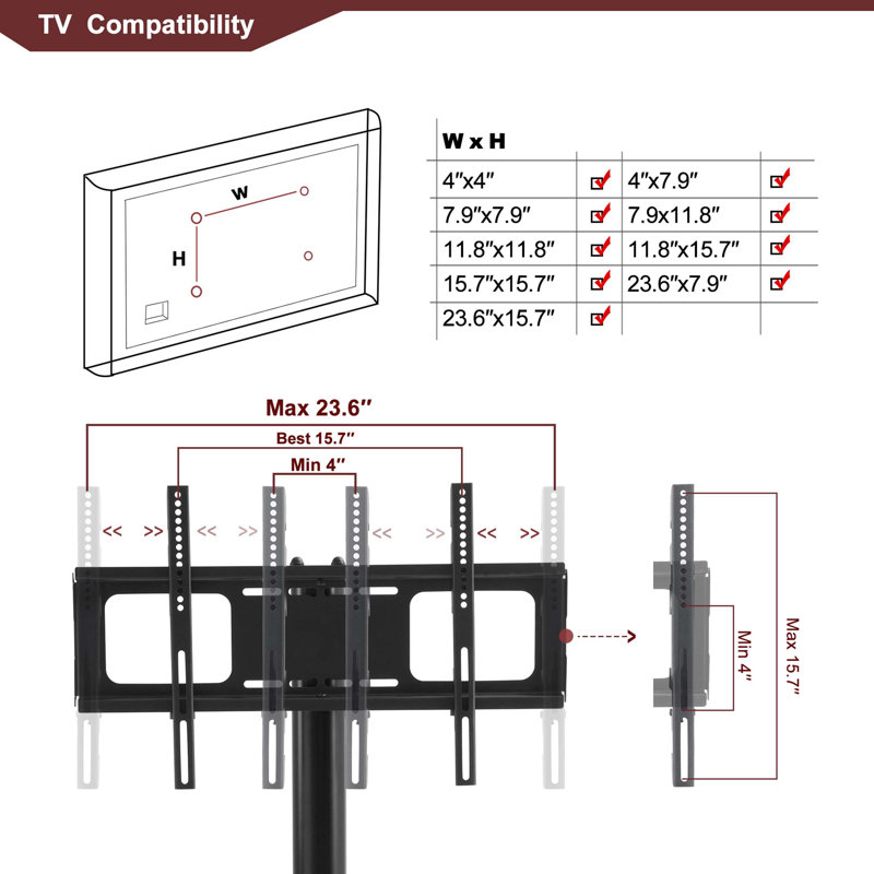 Meuble télé 35,4 po à 3 niveaux pivotant et réglable en hauteur