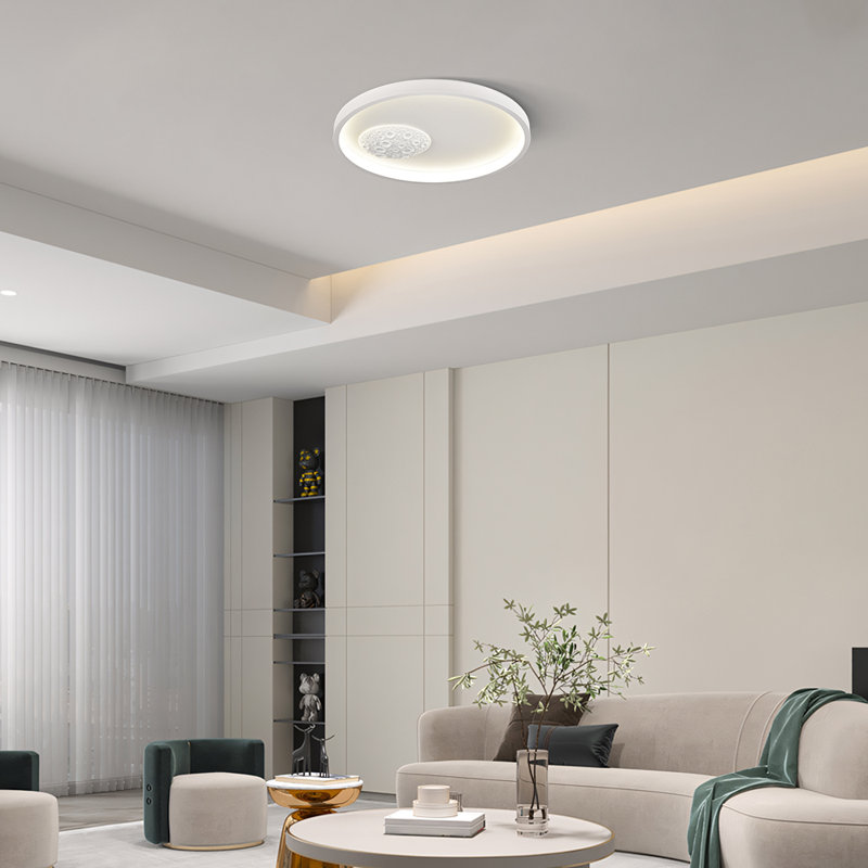 Modern LED Minimalist 12 Inch White Flush Mount Ceiling Light Fixture With Moon Surface Design, 4000K 18W Natural Light Lamp