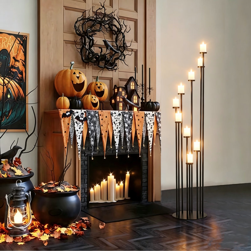 4Pcs Black 9 Arm Floor Candle Holder Candelabra For Home Decor,Halloween, Weddings, Dinner Parties Formal Events, 4, Black