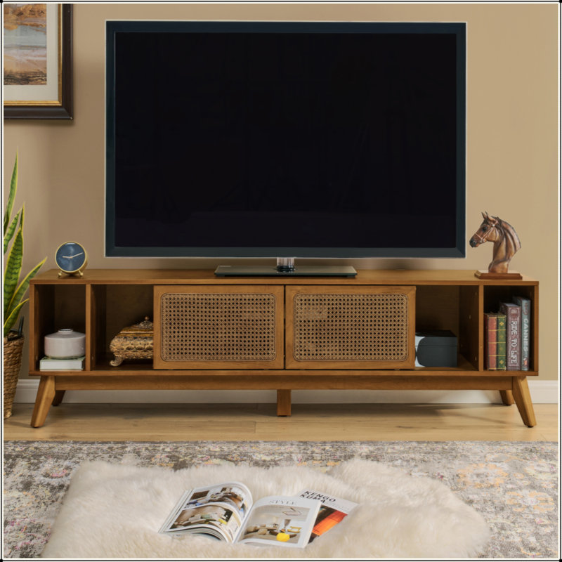 Meuble télé 67,9 po Mid-Century Modern Rattan, Noyer brun