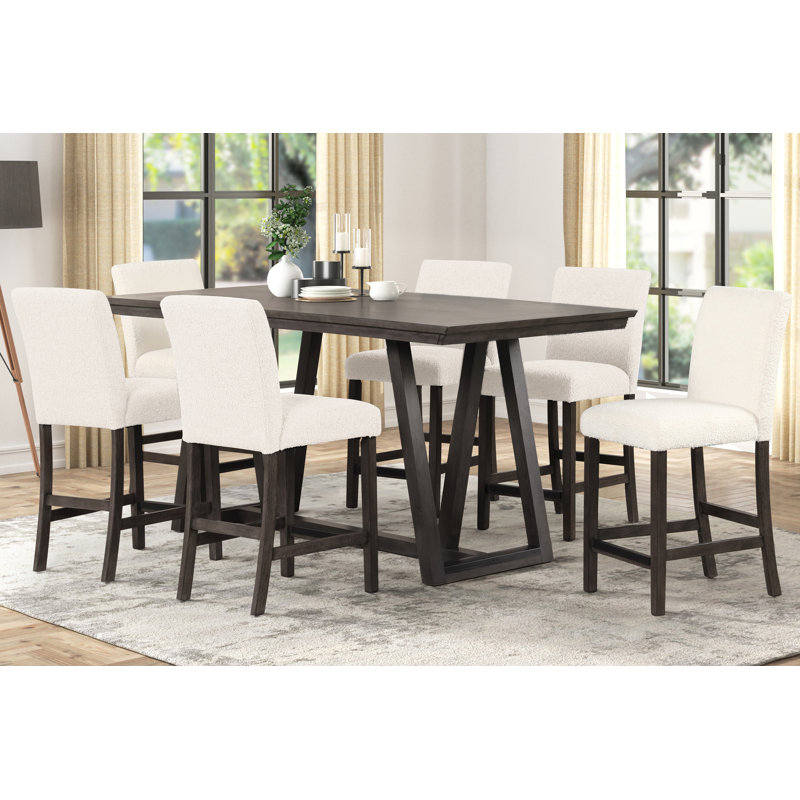 Pendergrass Counter Table And Chairs, 7 Pieces: Table, 6 Chairs, White