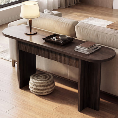  Console cannelée de 63 po avec 2 tiroirs de rangement, canapé d'entrée en bois pour canapé derrière le canapé