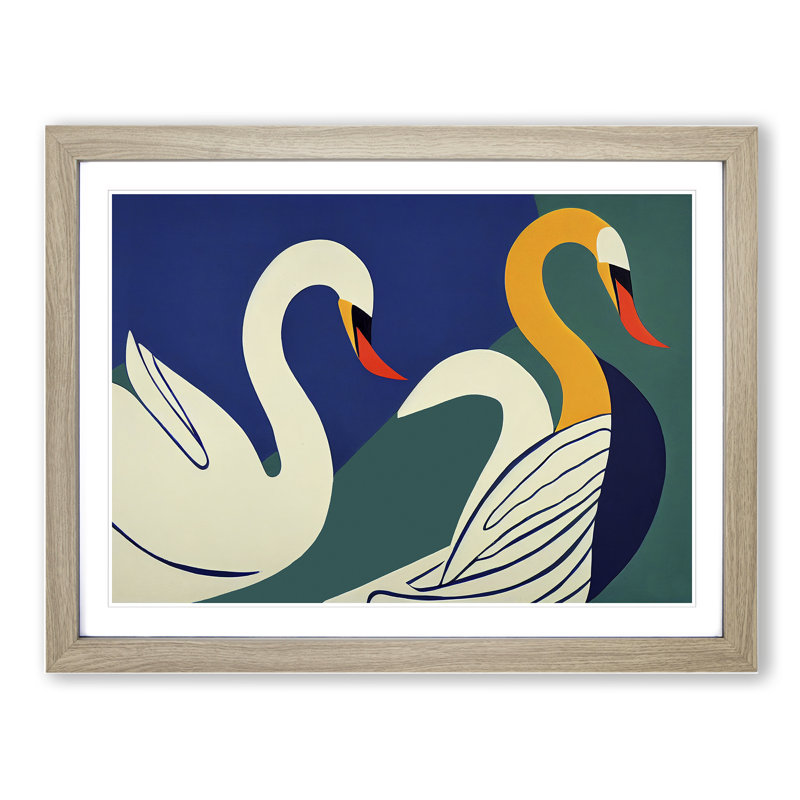 Abstract Swans Vol.2 - Framed Print, 34cm H x 46cm W x 2cm D, Oak Framed