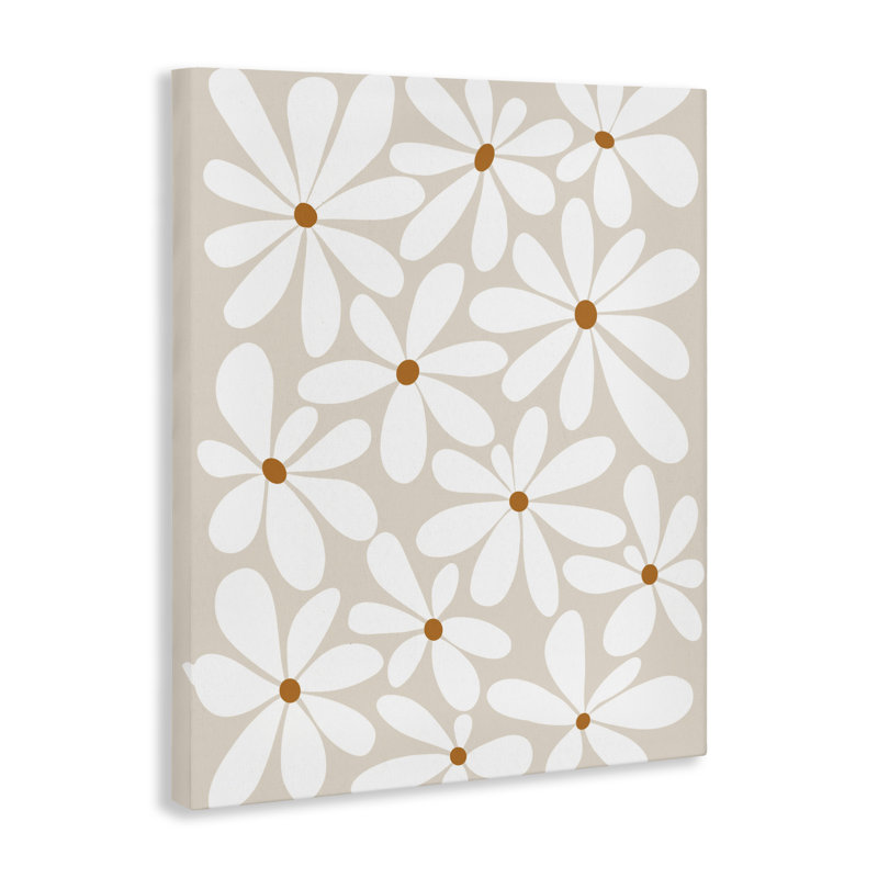 Toile marguerites beiges et blanches, design par Susan Ball, H 20 po x l 16 po