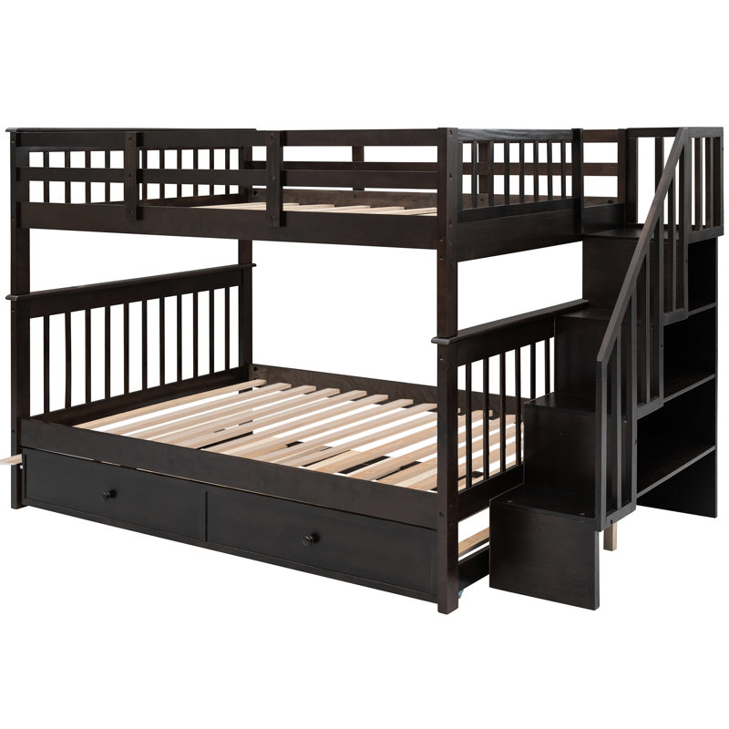 Bunk Bed With Twin Trundle, Storage And Secure Guard Rail Size Robust Framework