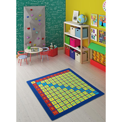 Tapis carré en polyamide touffeté à la machine 6 pi 7 po bleu / jaune / rouge Arnaldo