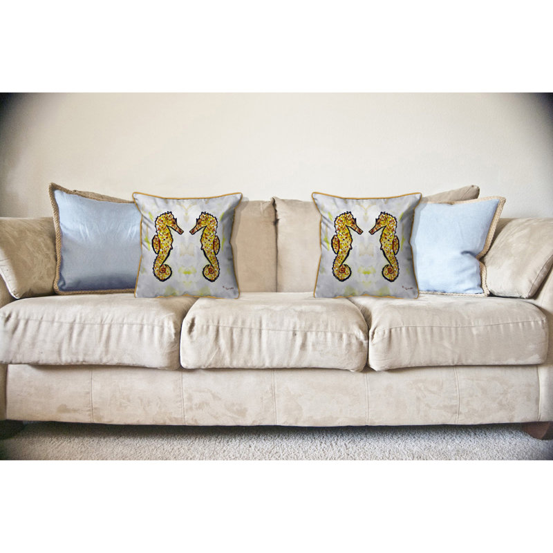 Coussin extérieur Gold Sea Horses, H 18 po x l 18 po