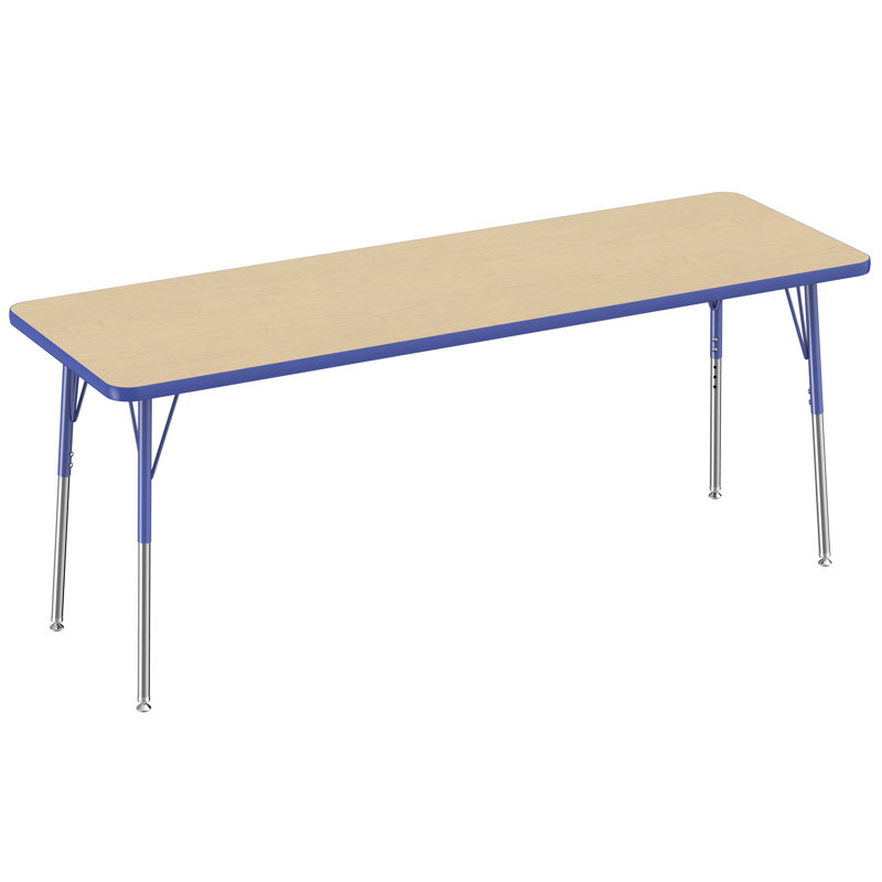 Table d'activité rectangulaire à hauteur réglable en forme de T, Érable / Bleu, 30 po x 48 po, Roulement pivotant standard