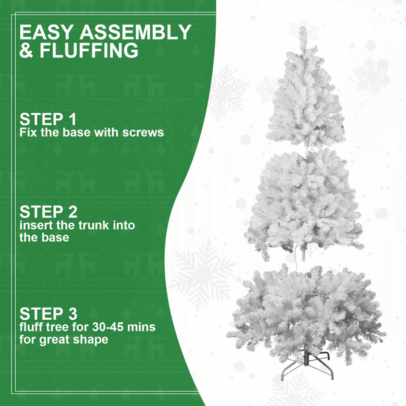 Arbre de Noël blanc 7 pi avec fil mémoire, arbre articulé en PVC 1064 pointes, H 7 pi