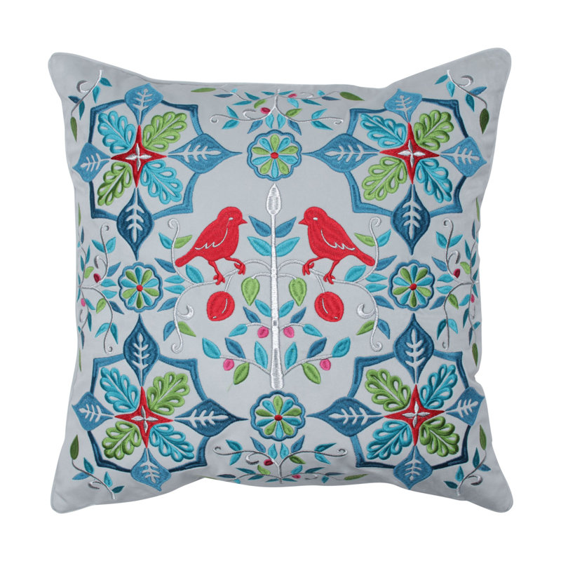 Embroidered Feather Reversible Throw Pillow