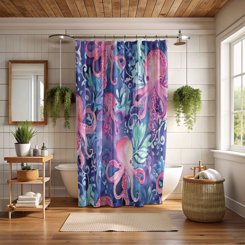 Tropical Watercolors - Rideau de douche standard 1 pièce, H 74 po x l 71 po