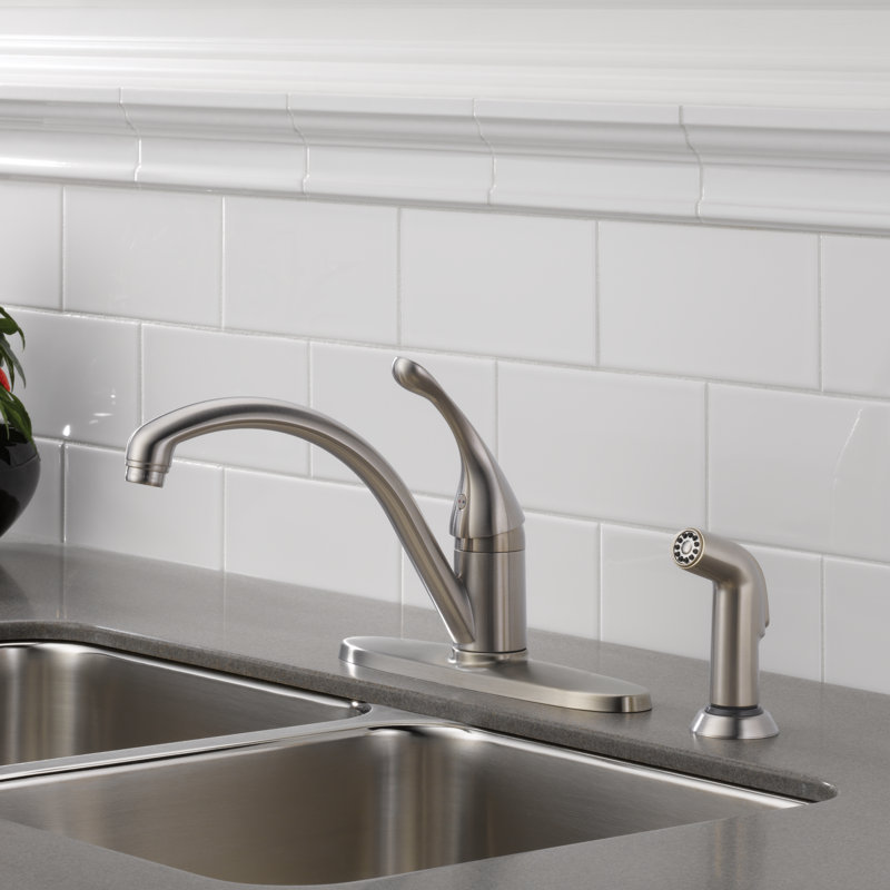 Collins Single-Handle Kitchen Sink Faucet with Side Sprayer, 4-Hole Kitchen Faucet, Brilliance Stainless
