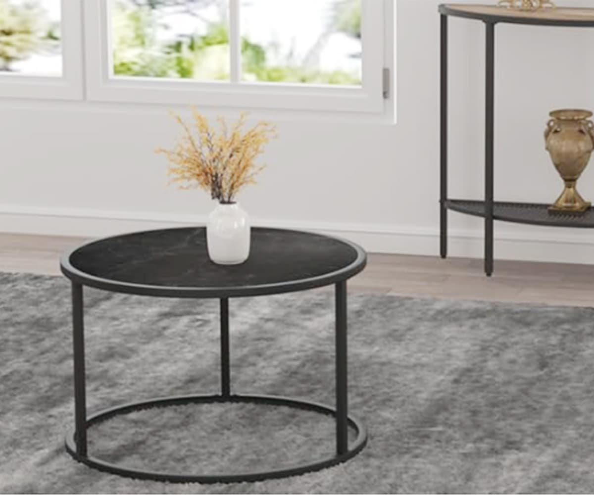 VEENOVA Table basse ronde, petite table centrale en marbre noir, salon ...