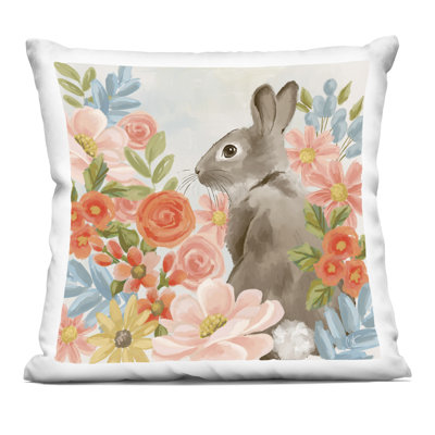 Coussin Bunny In The Blooms, imprimé par Cat Thurman Designs, 18 x 7 x 18