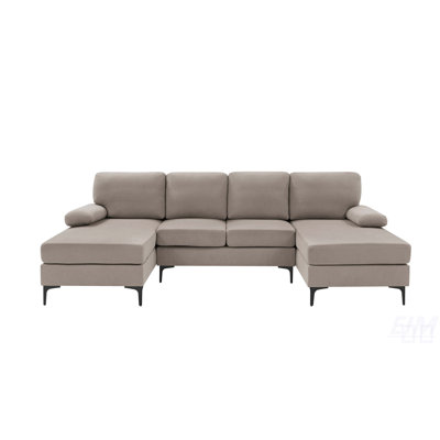 Polyester Blend Upholstered U-Shape Sectional With Metal Legs, For Modern Comfort And Style, Sectional