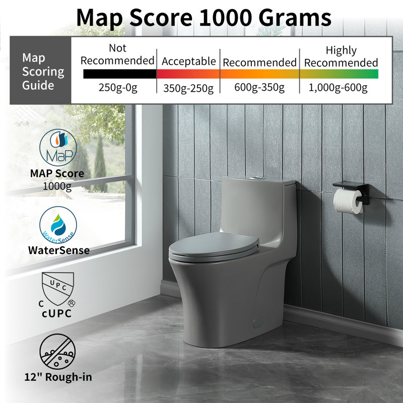 Liberty Compact Toilets One-Piece Toilet With High-Efficiency Flush Round Toilet For Space-Saving Floor Mounted, Ice Gray