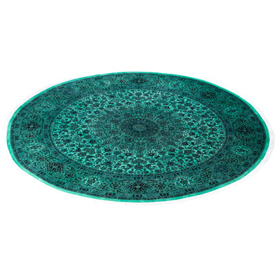 Overdyed Hand-Knotted Wool Modern-Contemporary Green Area Rug 8' 1" x 8' 3"