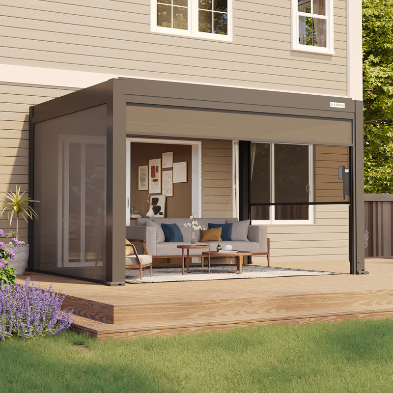 Flexpatio 13 Ft. W X 10 Ft. D Power+ Pro Motorized Pergola Outdoor Louvered Pergola With 3-Side Motorized Roller Shades