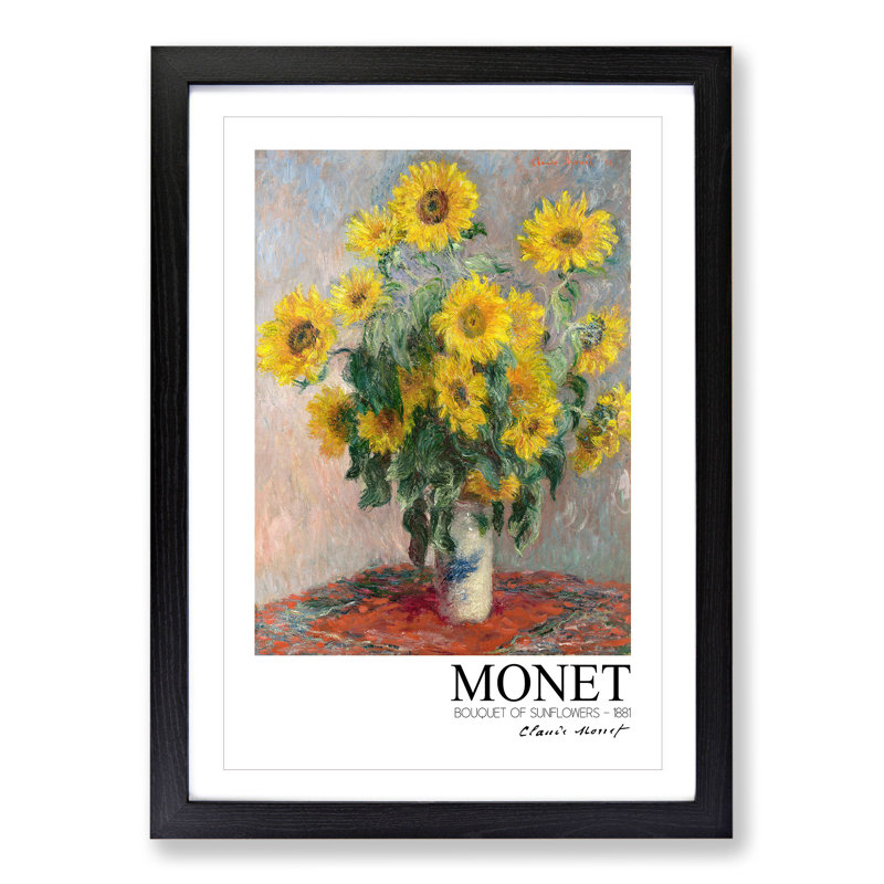 Bouquet of Sunflowers with Border by Claude Monet - Picture Frame Painting, 48cm H x 36cm W x 2cm D, Black