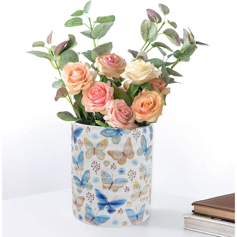 7.2" Extra Large Stable Butterfly Pattern Ceramic Utensil Holder (for Kitchen Decor & Gifting)