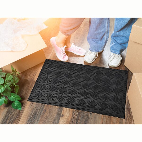 Filigree Rubber Scraper Doormat, Floor Door Mat in Black Rubber