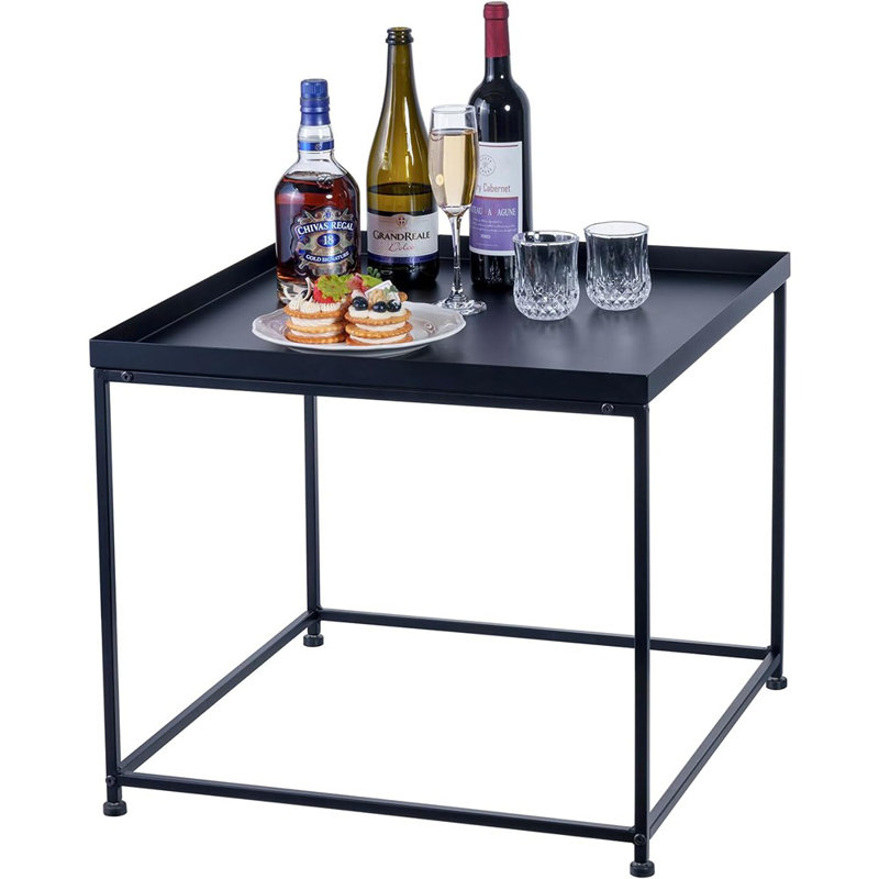 24″ Modern Tray Top End Table, Matte Black Metal