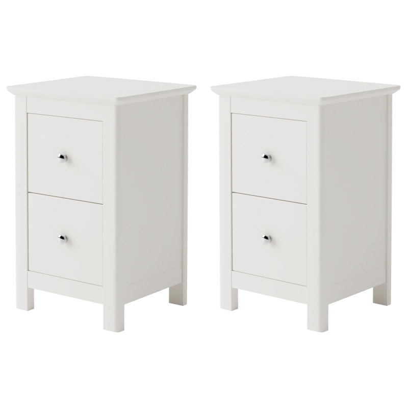 Nairn 2-Drawer White Bedside Cabinet, Stylish Table with Storage, Set of 2