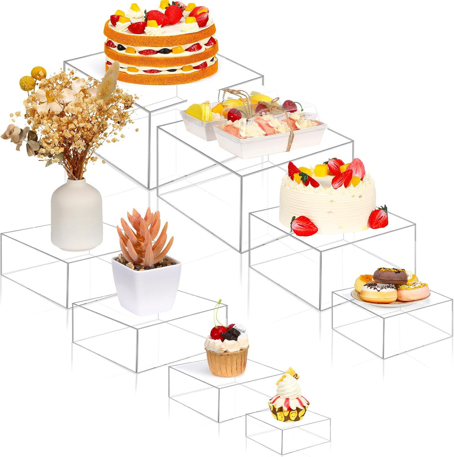 Candy Table Riser Rebrilliant 8-Piece Acrylic Display Risers – Hollow Bottom Cube Stands ...
